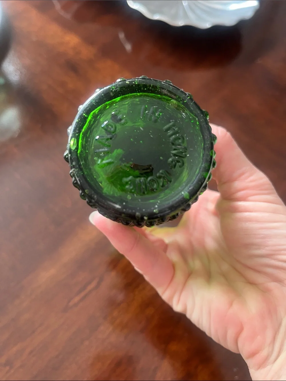 Green 1950-1960 Hobnail Glass Oil Lamp Brass Detail- Decorative Home Accent- 9”